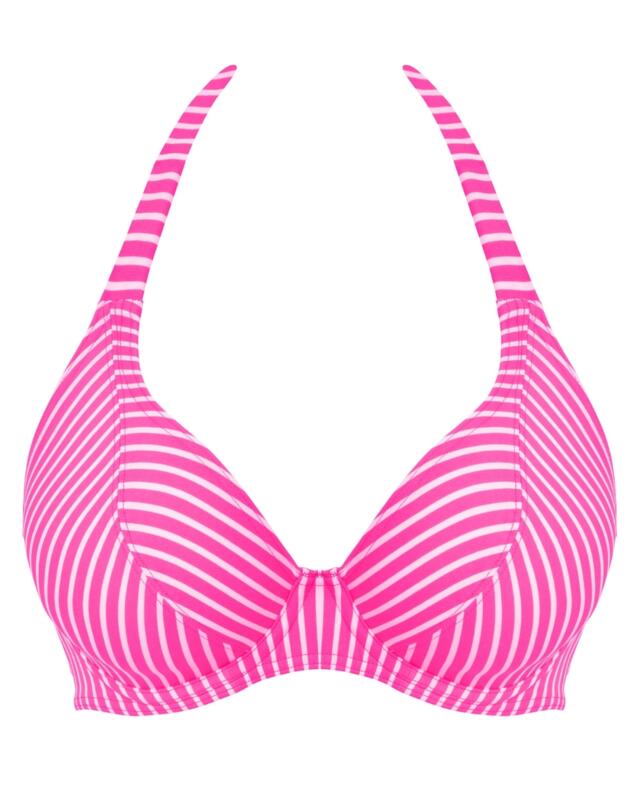 Freya Jewel Cove Underwired Halterneck Bikini Top Stripe Raspberry