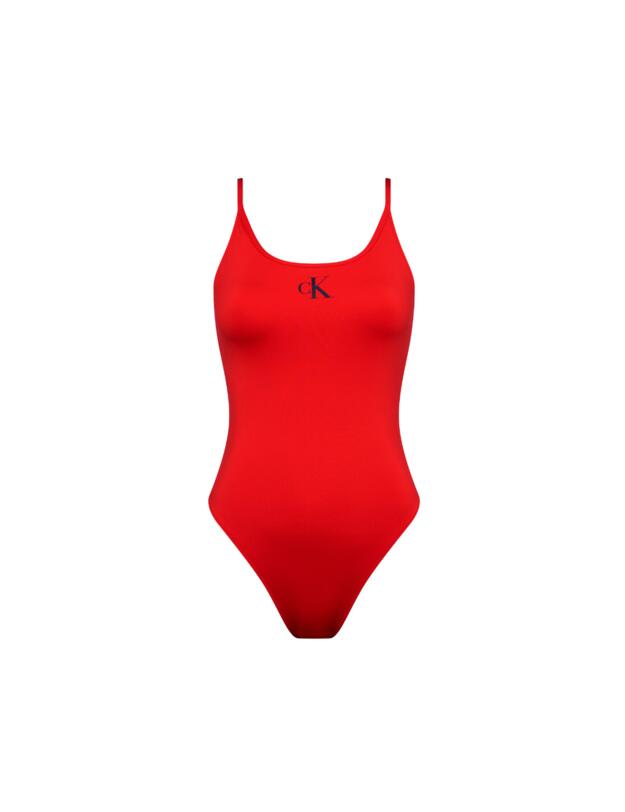Calvin Klein CK Monogram Scoop Back One Piece Cajun Red 