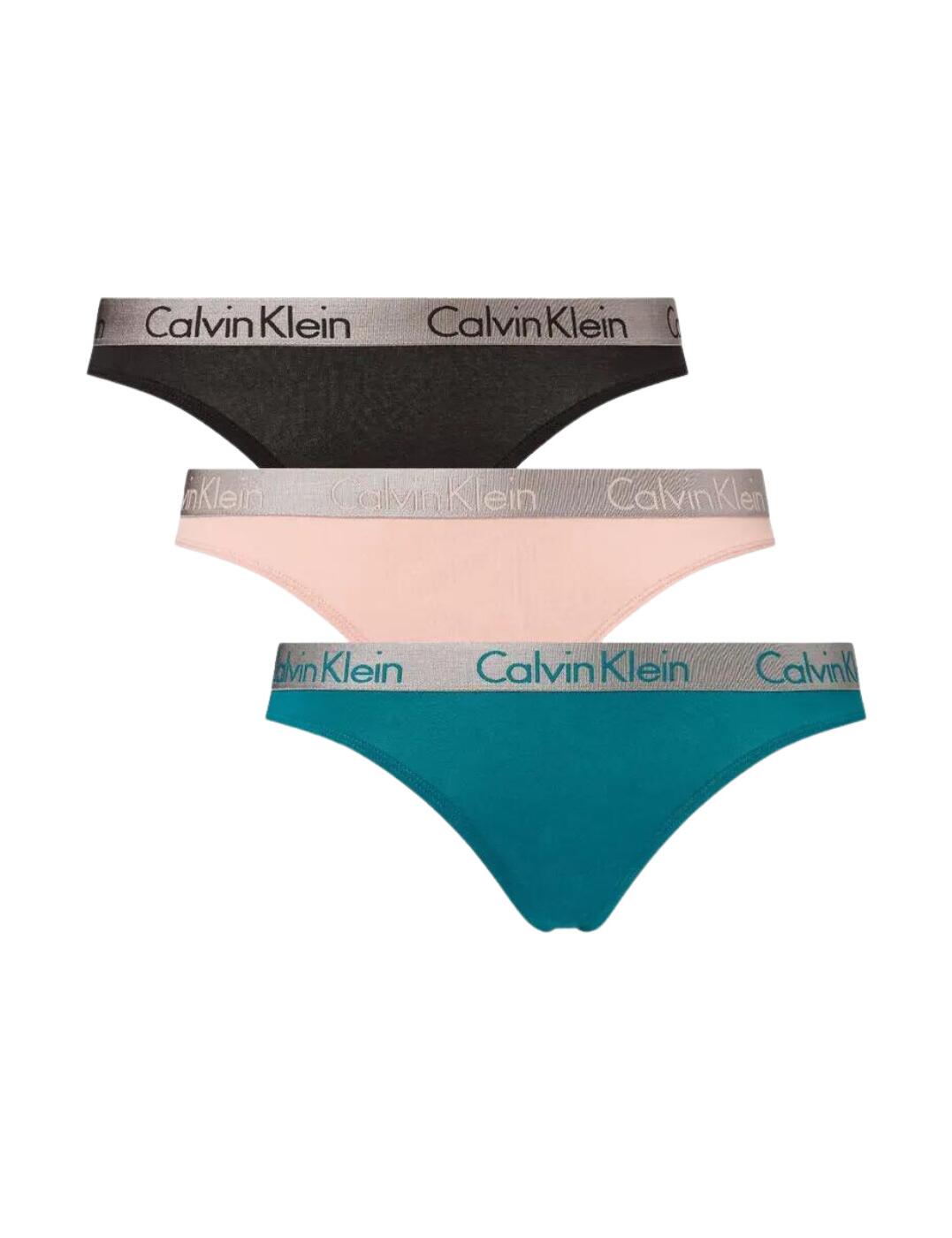 Calvin Klein Radiant Cotton Thong 3 Pack Turtle Bay/Black/Cherry Blossom