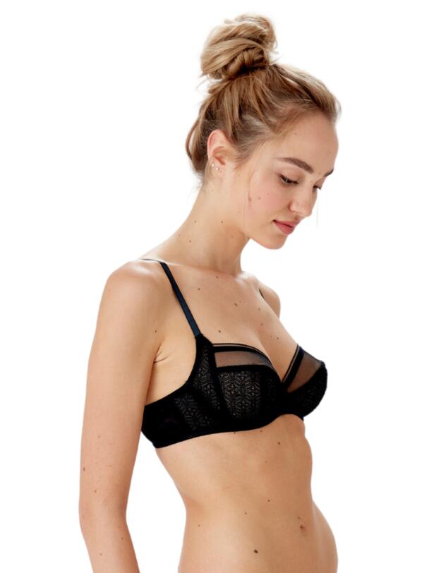 Pretty Polly Delicate Lace Underwired Balcony Bra Black
