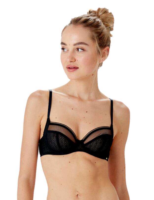 Pretty Polly Delicate Lace Underwired Balcony Bra Black