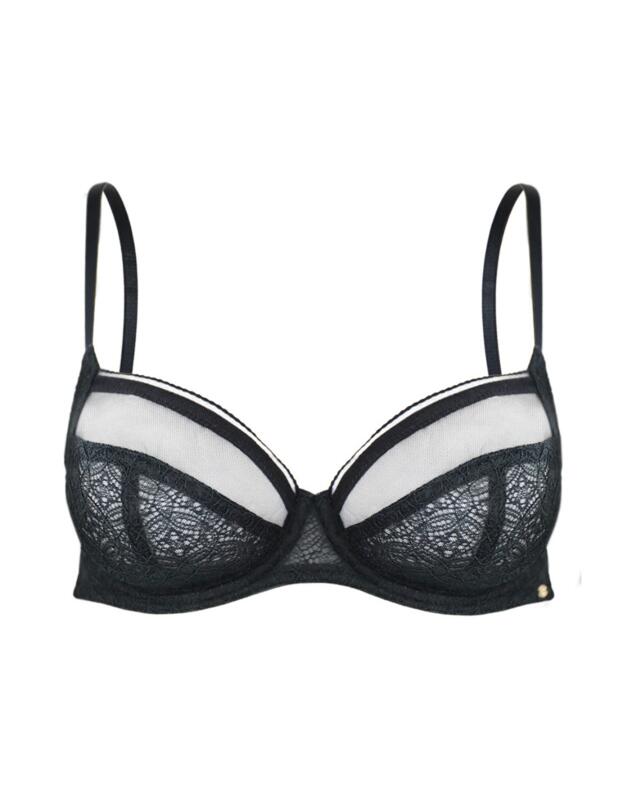 Pretty Polly Delicate Lace Underwired Balcony Bra Black