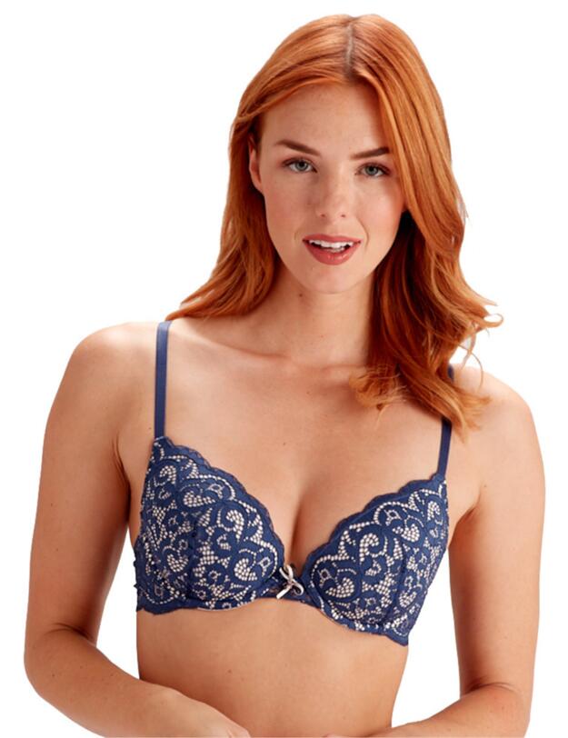 Pretty Polly Amy Padded Plunge Bra Deep Denim/Cream