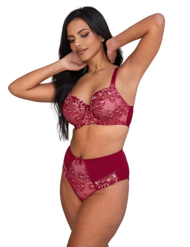 Pour Moi Sofia Lace Embroidered Side Support Bra Red