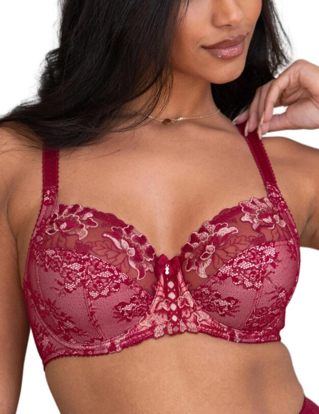 Pour Moi Sofia Lace Embroidered Side Support Bra Red