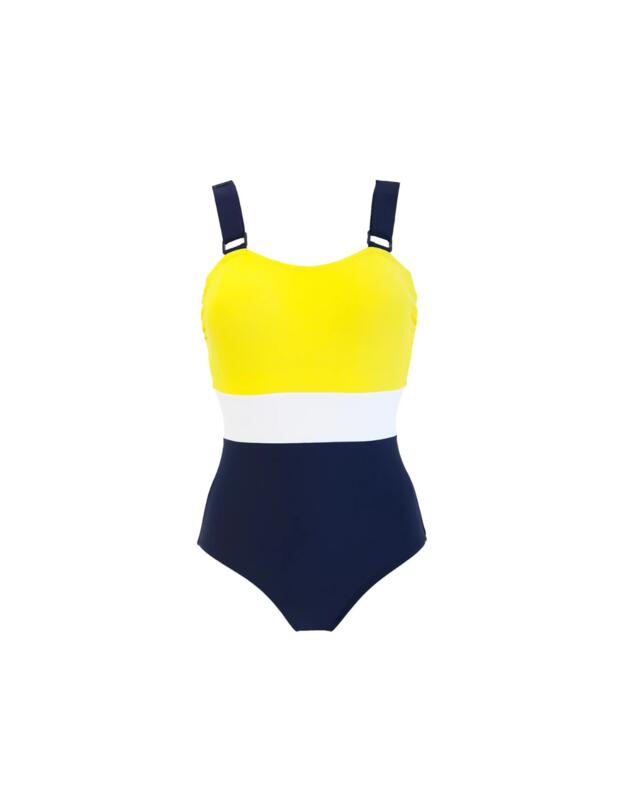Pour Moi Colour Block Control Swimsuit Yellow/Navy/White