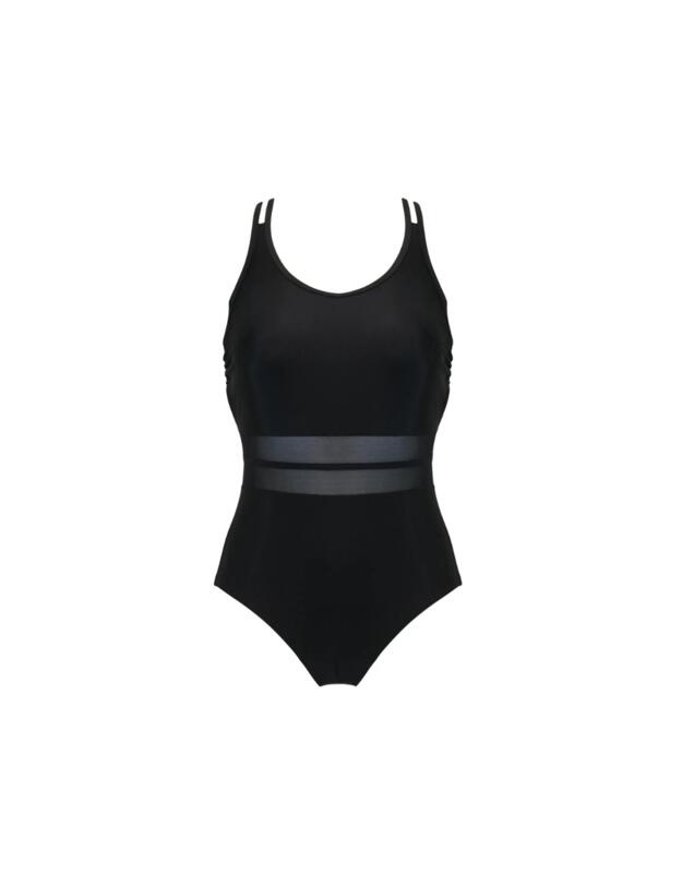 Pour Moi Energy Double Strap Racerback Mesh Swimsuit Black