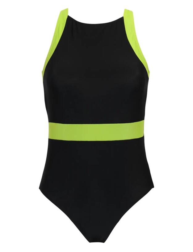 Pour Moi Energy Chlorine Resistant High Leg Swimsuit Black/Lime