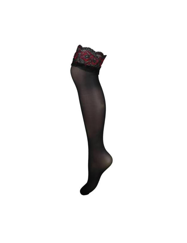 Pour Moi Amour Lace Top 15 Denier Hold Up Black/Scarlet