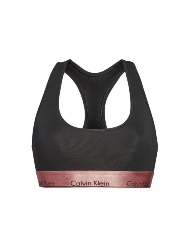 Calvin Klein Unlined Bralette Bra Black Rose Gold