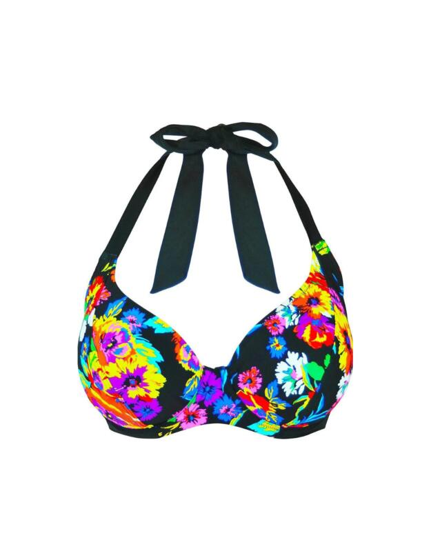 Pour Moi Black Dahlia Underwired Halterneck Triangle Bikini Top Black/Multi