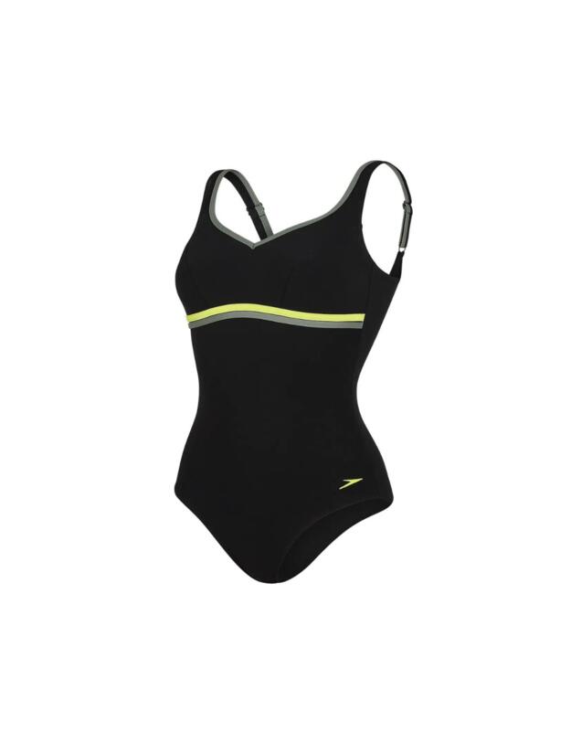 Speedo Sculpture Contourluxe Swimsuit Black/Moss/Lime Punch