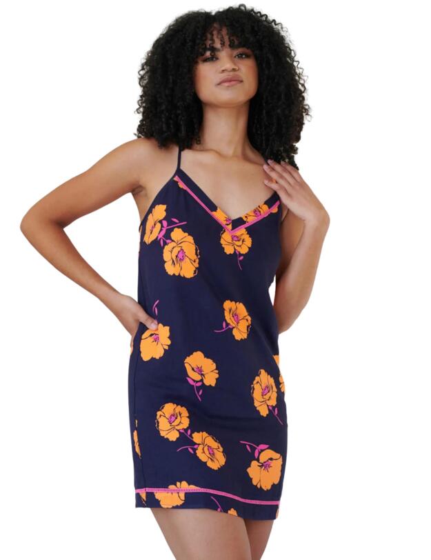 Pour Moi Luxe Woven Twill Secret Support Chemise  Navy/Orange Floral