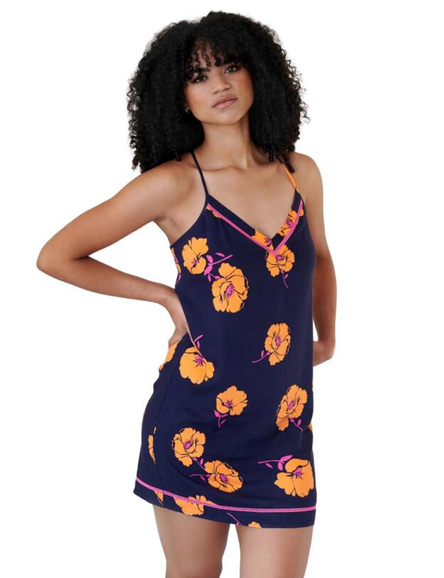 Pour Moi Luxe Woven Twill Secret Support Chemise  Navy/Orange Floral