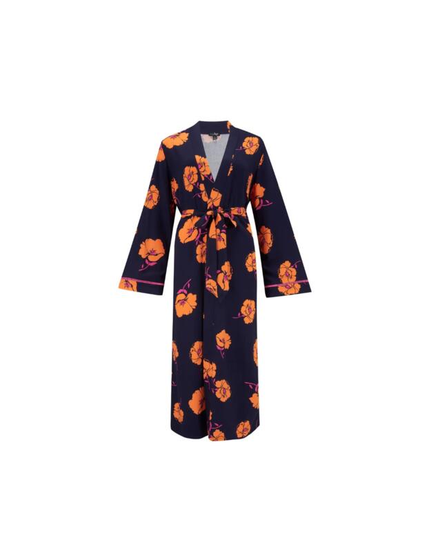 Pour Moi Luxe Woven Twill Longline Gown Navy/Orange Floral"