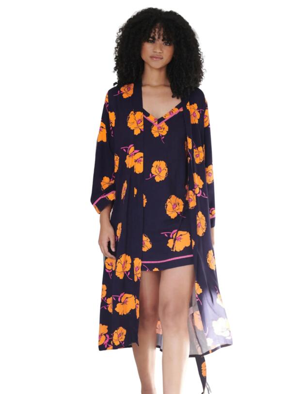 Pour Moi Luxe Woven Twill Longline Gown Navy/Orange Floral"