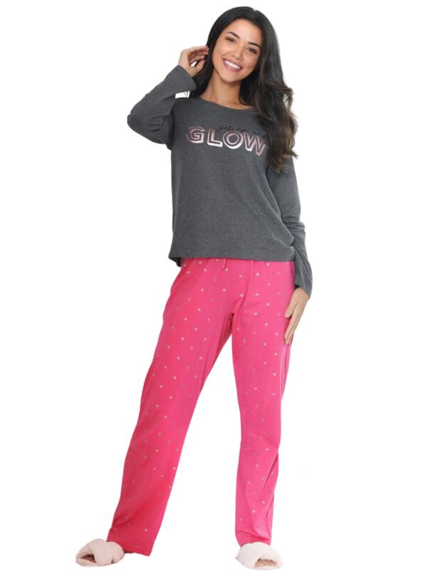 Pour Moi Get Up and Glow Pyjama Set Charcoal/Raspberry