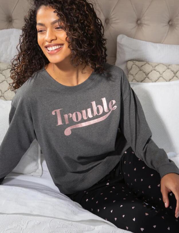 Pour Moi Trouble Jersey Jogger Pyjama Set Grey/Black