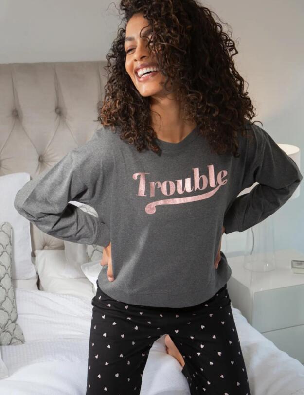 Pour Moi Trouble Jersey Jogger Pyjama Set Grey/Black