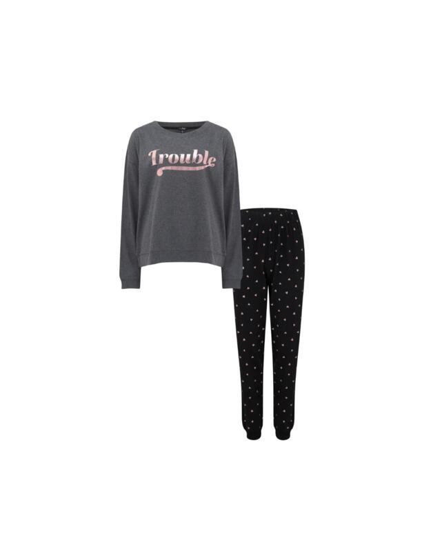 Pour Moi Trouble Jersey Jogger Pyjama Set Grey/Black