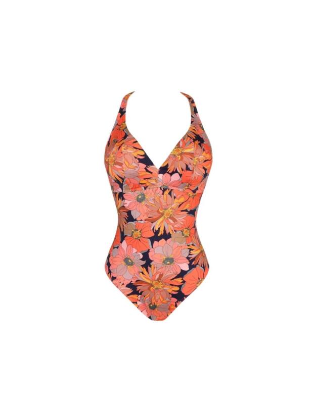Prima Donna Swim Melanesia Plunge Swimsuit Coral Flower 