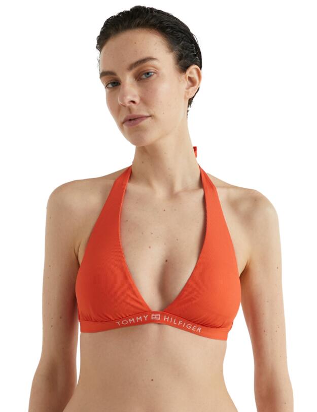 Tommy Hilfiger Halter Triangle Bikini Top Deep Orange