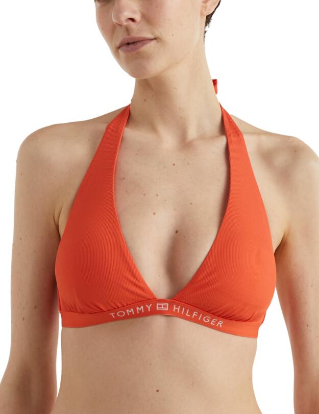 Tommy Hilfiger Halter Triangle Bikini Top Deep Orange