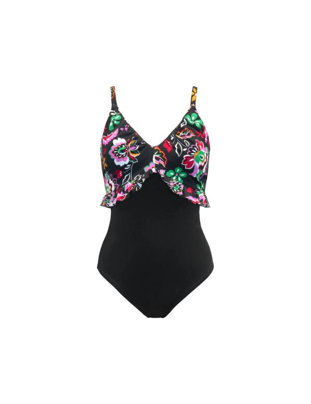 Pour Moi Hot Spots Frill Tummy Control Swimsuit Black Multi