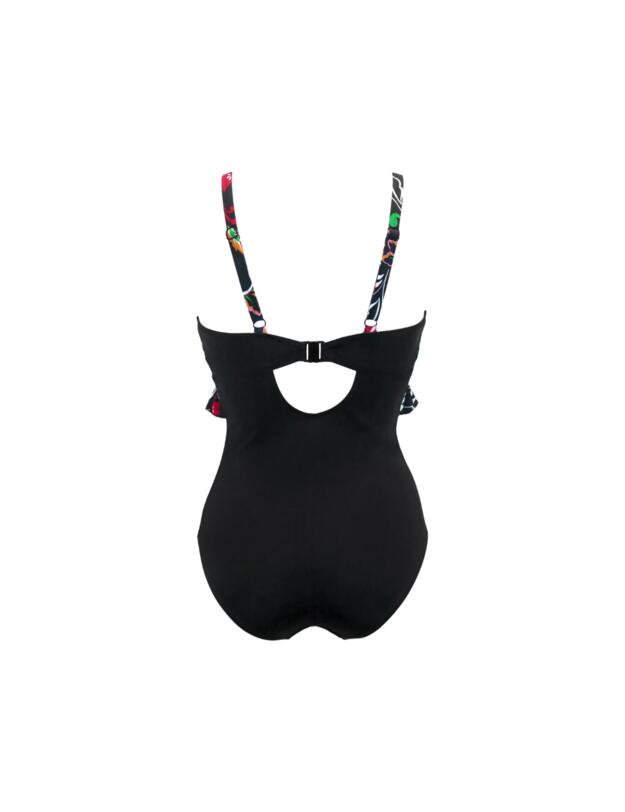 Pour Moi Hot Spots Frill Tummy Control Swimsuit Black Multi