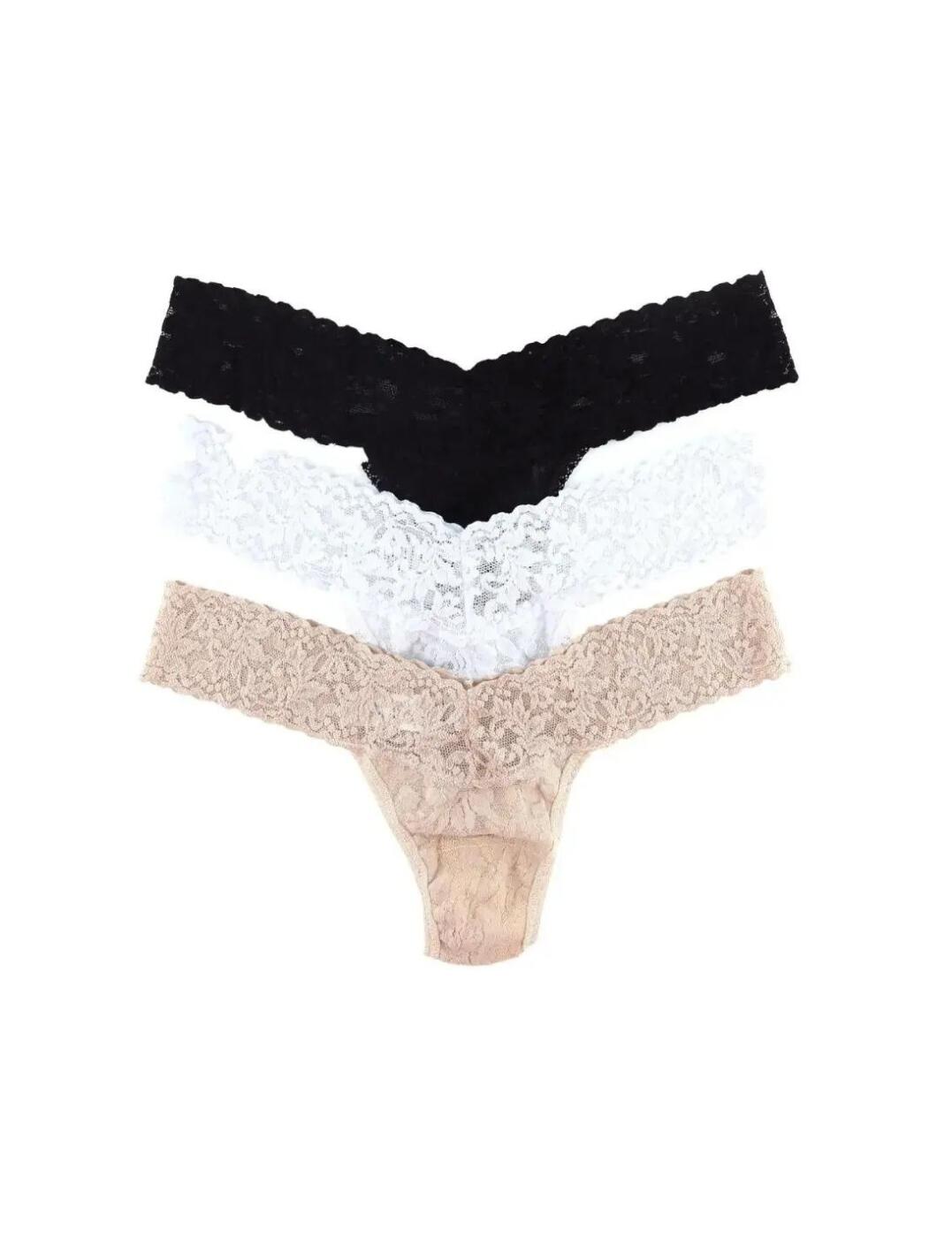 4911 Hanky Panky Signature Lace Low Rise Thong 3 Pack - 4911 Black White  Chai