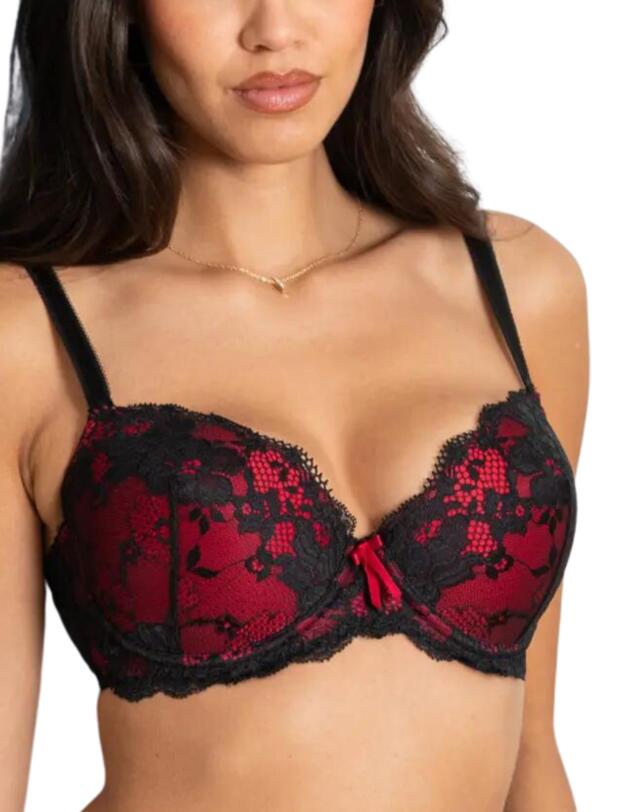 Pour Moi Amour Padded Balconette Bra Black/Scarlet