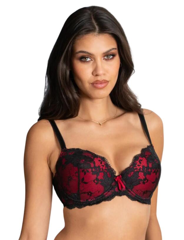 Pour Moi Amour Padded Balconette Bra Black/Scarlet