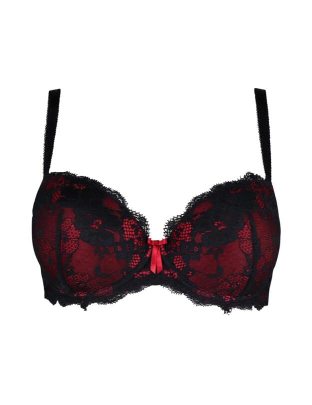 Pour Moi Amour Padded Balconette Bra Black/Scarlet
