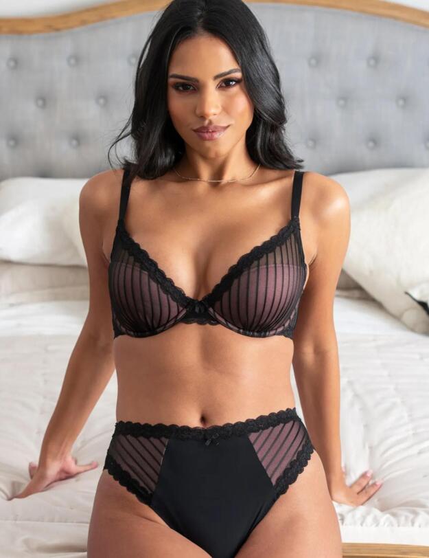 Pour Moi Luxe Linear High Leg Brief Black/Blush