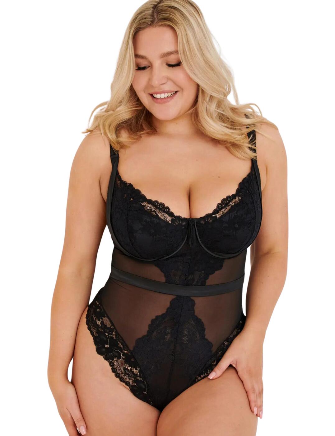Pour Moi Satin Luxe and Lace Underwired Body Black