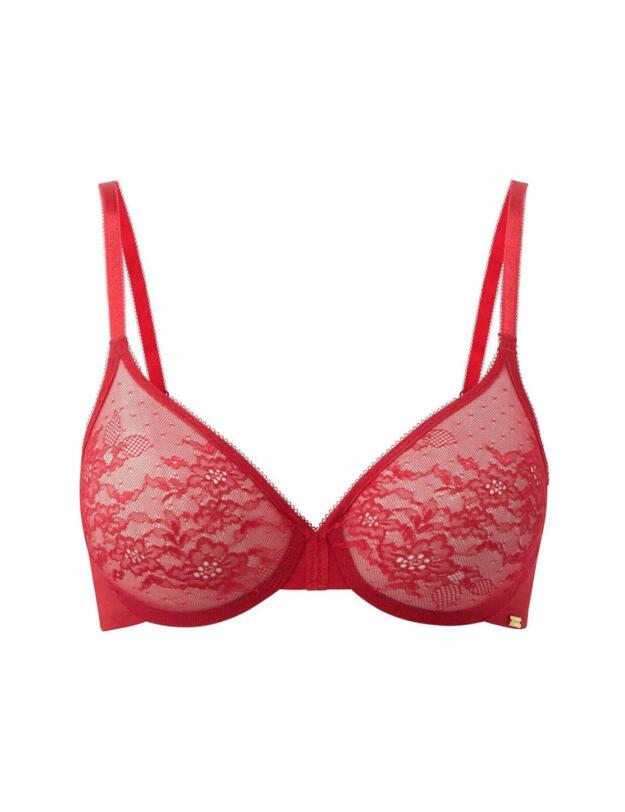 Gossard Glossies Lace Sheer Bra Lipstick Red