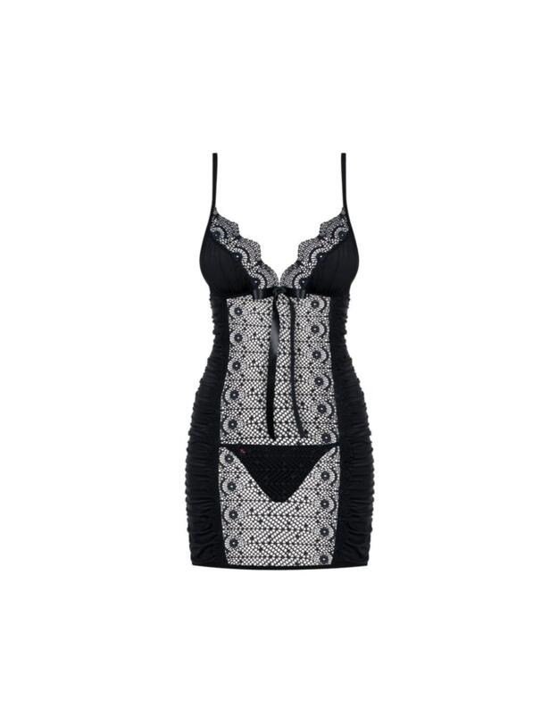 Obsessive Mokettina Chemise and Thong Set Black