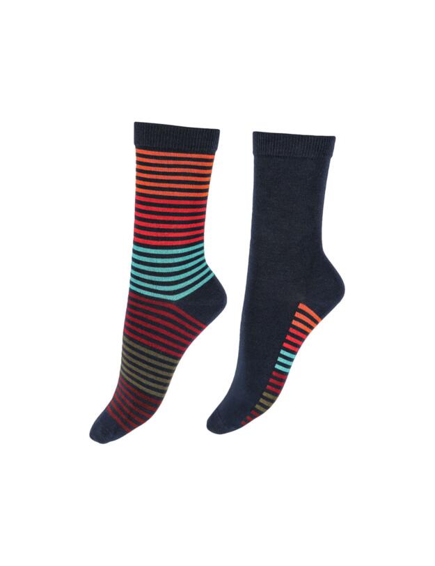 Pretty Polly Bamboo Socks 2-Pack Stripe Socks Navy Mix