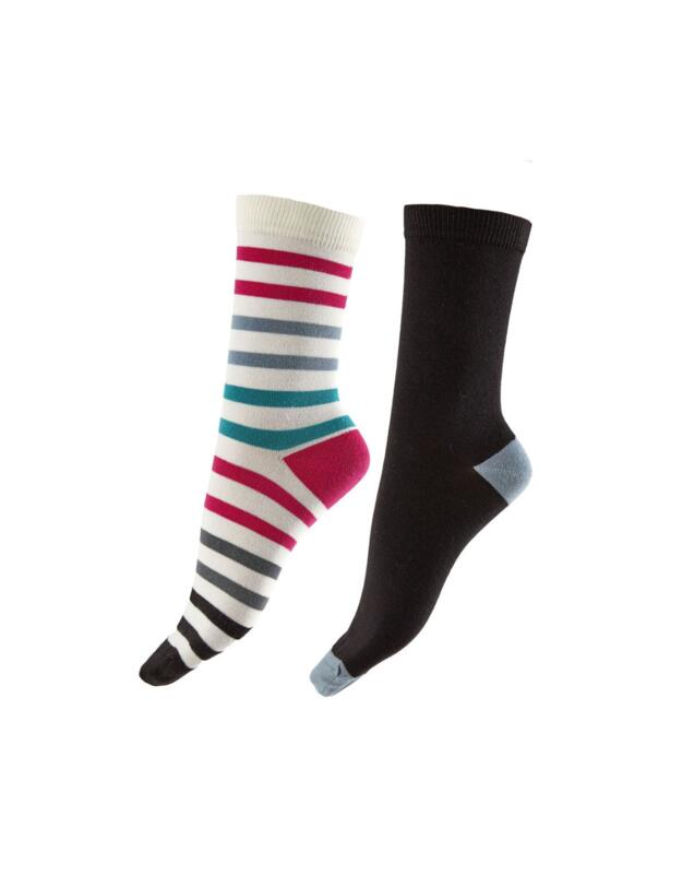 Pretty Polly Bamboo Socks 2-Pack Narrow Stripe Socks White Mix