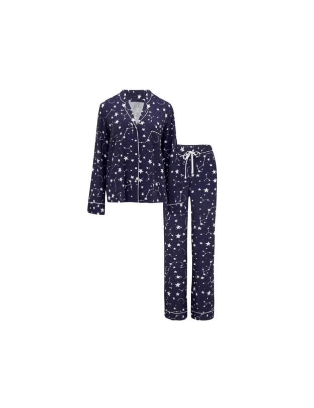 Pour Moi Luxe Woven Twill Pyjama Set Navy/Ivory