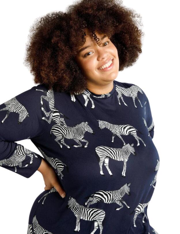Chelsea Peers Long Pyjama Set Navy Zebra Print