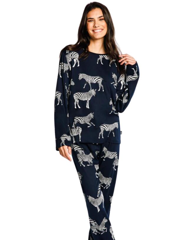 Chelsea Peers Long Pyjama Set Navy Zebra Print