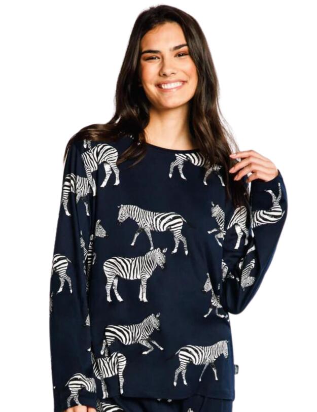 Chelsea Peers Long Pyjama Set Navy Zebra Print