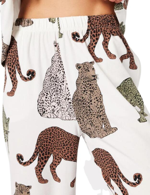 Chelsea Peers Long Pyjama Set Cream Leopard Print