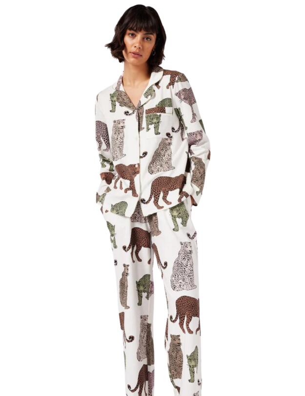 Chelsea Peers Long Pyjama Set Cream Leopard Print