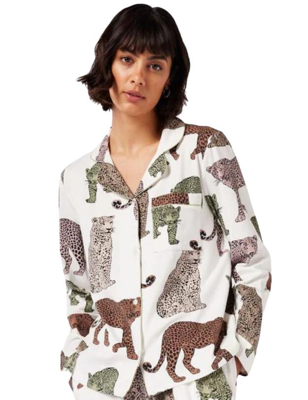 Chelsea Peers Long Pyjama Set Cream Leopard Print