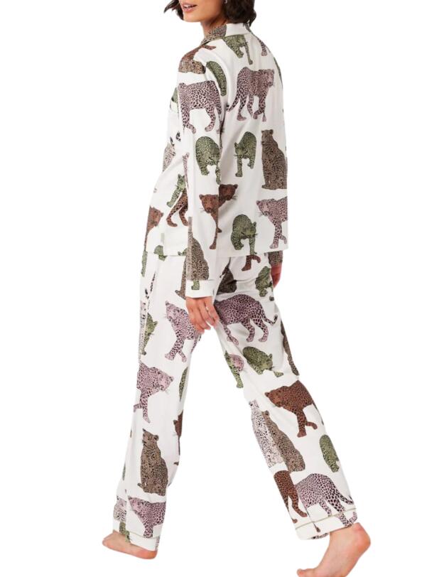 Chelsea Peers Long Pyjama Set Cream Leopard Print