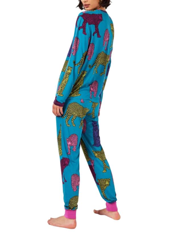 Chelsea Peers Long Pyjama Set Teal Leopard