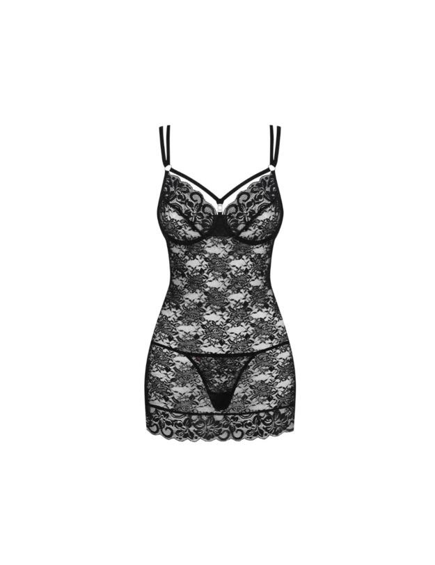Obsessive Underwired Chemise & Thong Set Black