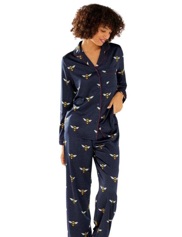 Chelsea Peers Long Pyjama Set Navy Bee Print
